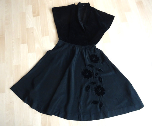 Vintage damen samt taft kleid - damen,
